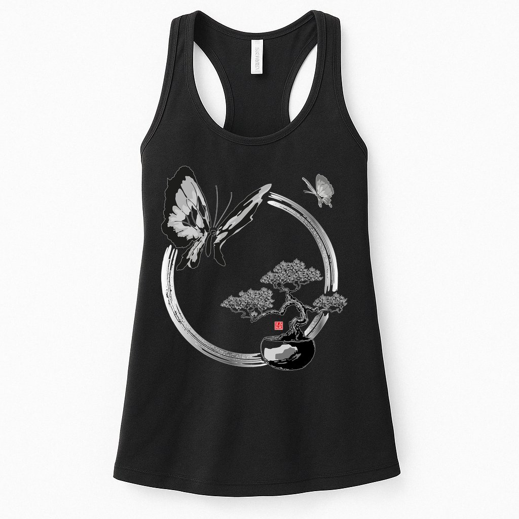 Butterflies And Bonzai Tree Japanese Ink Womens Tank Top