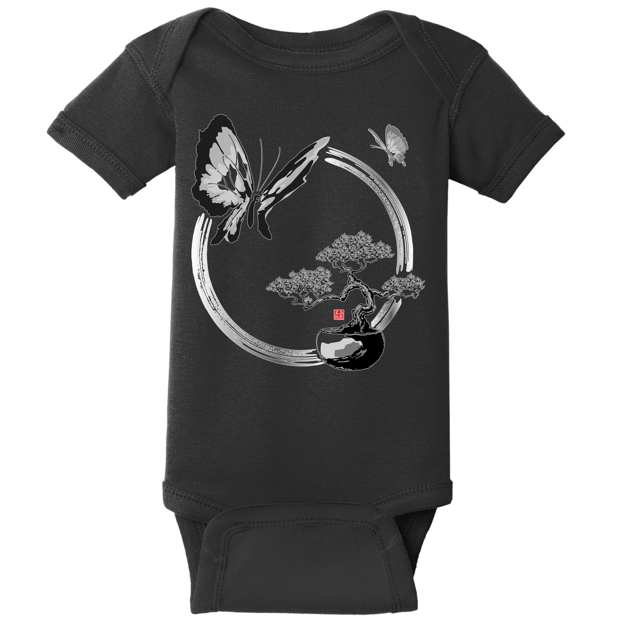 Butterflies And Bonzai Tree Japanese Ink Baby Bodysuit