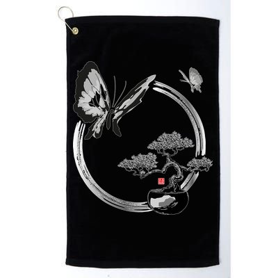 Butterflies And Bonzai Tree Japanese Ink Golf Towel