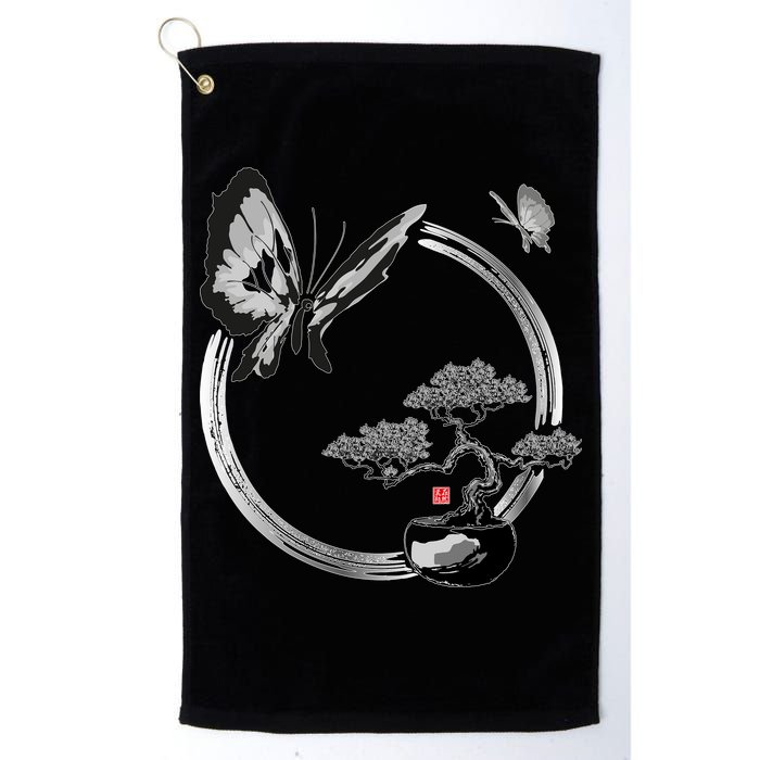 Butterflies And Bonzai Tree Japanese Ink Golf Towel