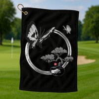 Butterflies And Bonzai Tree Japanese Ink Golf Towel