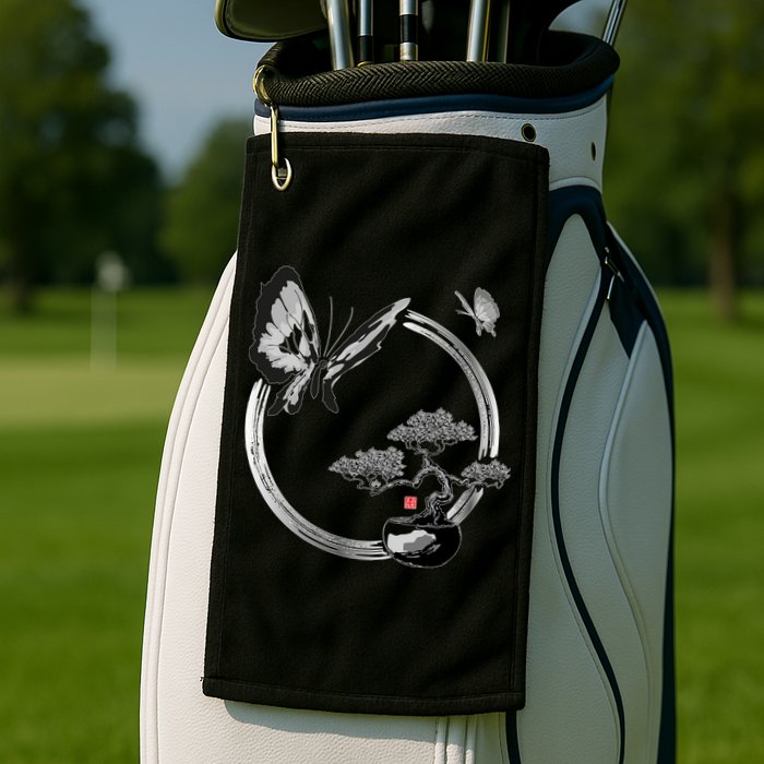 Butterflies And Bonzai Tree Japanese Ink Golf Towel