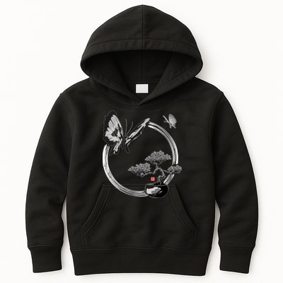 Butterflies And Bonzai Tree Japanese Ink Kids Hoodie