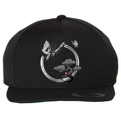 Butterflies And Bonzai Tree Japanese Ink Wool Snapback Cap