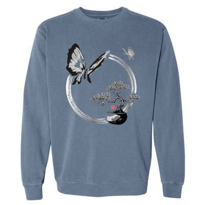 Butterflies And Bonzai Tree Japanese Ink Garment-Dyed Sweatshirt