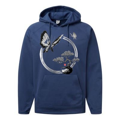 Butterflies And Bonzai Tree Japanese Ink Performance Fleece Hoodie