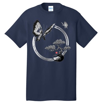 Butterflies And Bonzai Tree Japanese Ink Tall T-Shirt