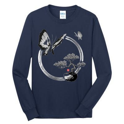 Butterflies And Bonzai Tree Japanese Ink Tall Long Sleeve T-Shirt