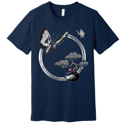 Butterflies And Bonzai Tree Japanese Ink Premium T-Shirt