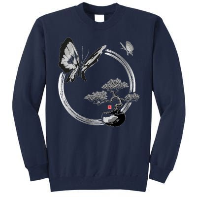 Butterflies And Bonzai Tree Japanese Ink Tall Sweatshirt