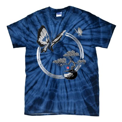 Butterflies And Bonzai Tree Japanese Ink Tie-Dye T-Shirt