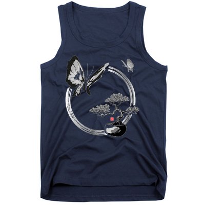 Butterflies And Bonzai Tree Japanese Ink Tank Top