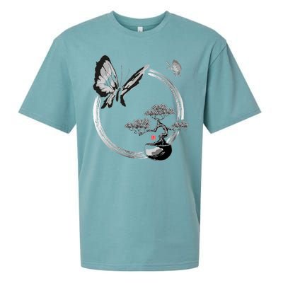 Butterflies And Bonzai Tree Japanese Ink Sueded Cloud Jersey T-Shirt