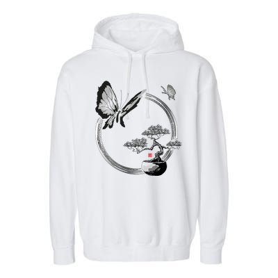 Butterflies And Bonzai Tree Japanese Ink Garment-Dyed Fleece Hoodie