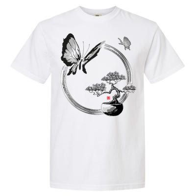 Butterflies And Bonzai Tree Japanese Ink Garment-Dyed Heavyweight T-Shirt