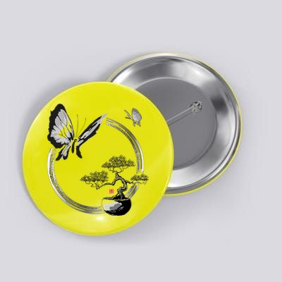 Butterflies And Bonzai Tree Japanese Ink Button