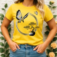Butterflies And Bonzai Tree Japanese Ink Womens T-Shirt