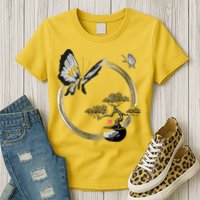 Butterflies And Bonzai Tree Japanese Ink Womens T-Shirt