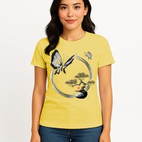 Butterflies And Bonzai Tree Japanese Ink Womens T-Shirt