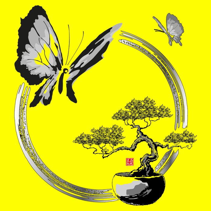 Butterflies And Bonzai Tree Japanese Ink Womens T-Shirt
