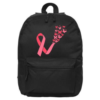 Butterfly Burst Breast Cancer Ribbon 16 in Basic Backpack