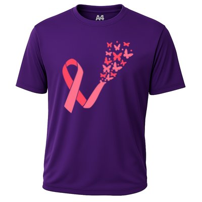 Butterfly Burst Breast Cancer Ribbon Cooling Performance Crew T-Shirt