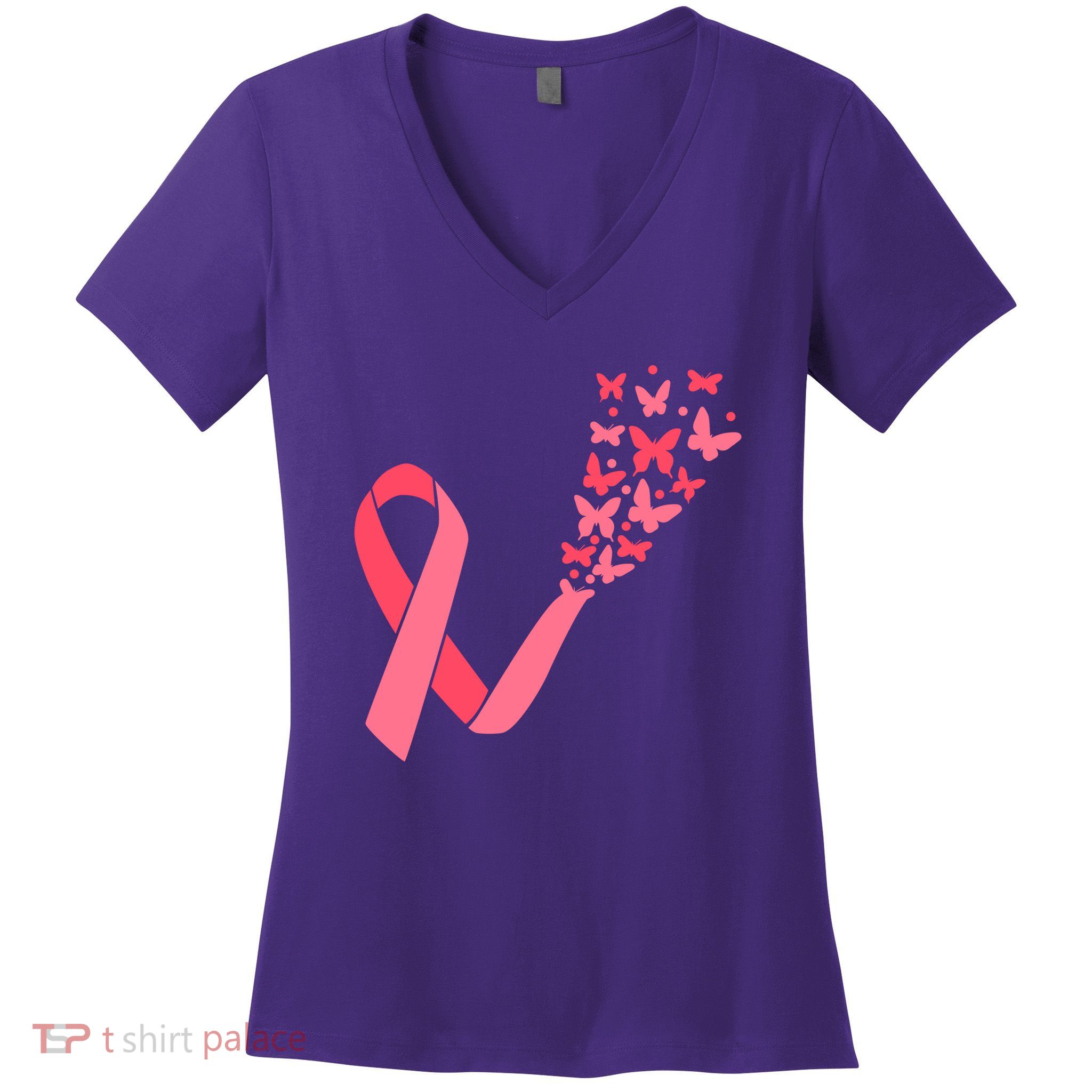 Butterfly Burst Breast Cancer Ribbon Women's V-Neck T-Shirt