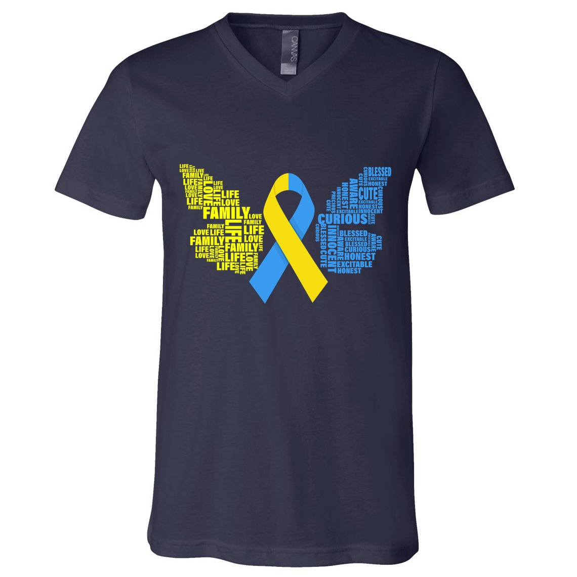Butterfly Down Syndrome Inspiring Words V-Neck T-Shirt