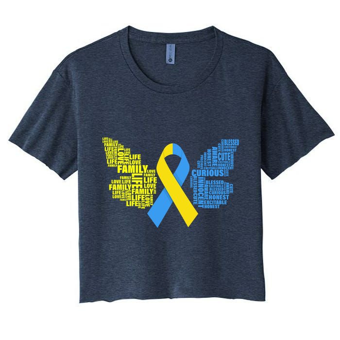 Butterfly Down Syndrome Inspiring Words Women's Crop Top Tee