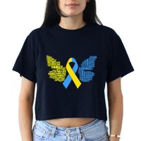 Butterfly Down Syndrome Inspiring Words Women's Crop Top Tee