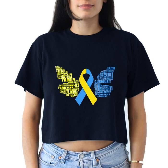 Butterfly Down Syndrome Inspiring Words Women's Crop Top Tee
