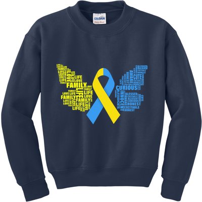 Butterfly Down Syndrome Inspiring Words Kids Sweatshirt