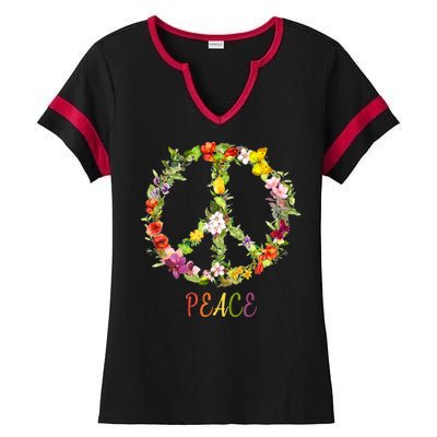 Butterfly Flower Peace Sign Ladies Halftime Notch Neck Tee