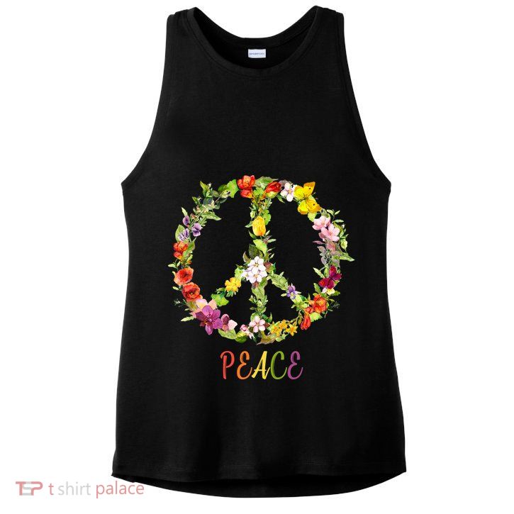 Butterfly Flower Peace Sign Ladies PosiCharge Tri-Blend Wicking Tank