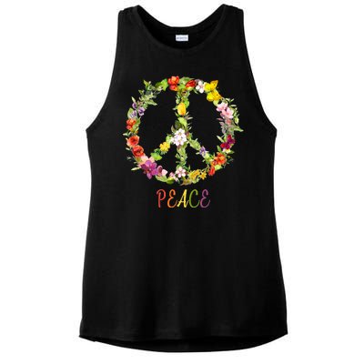 Butterfly Flower Peace Sign Ladies PosiCharge Tri-Blend Wicking Tank