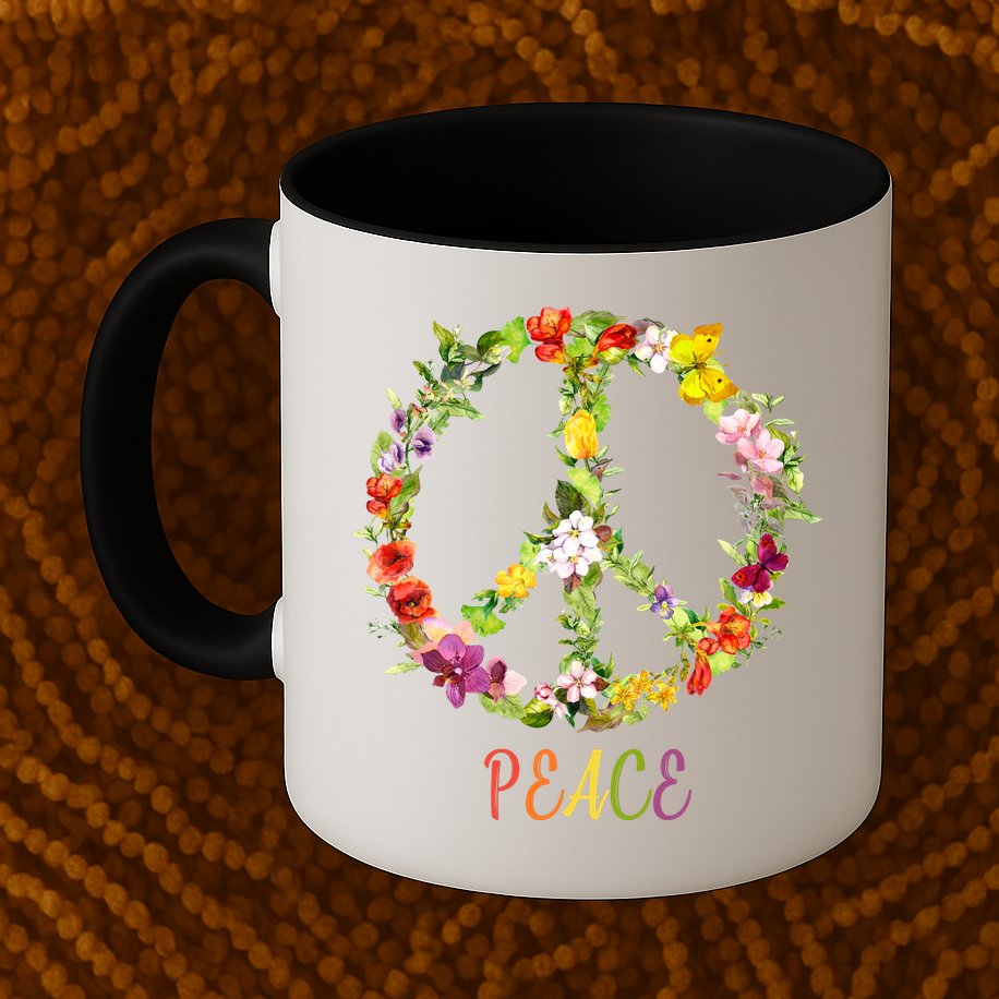 Butterfly Flower Peace Sign Mug