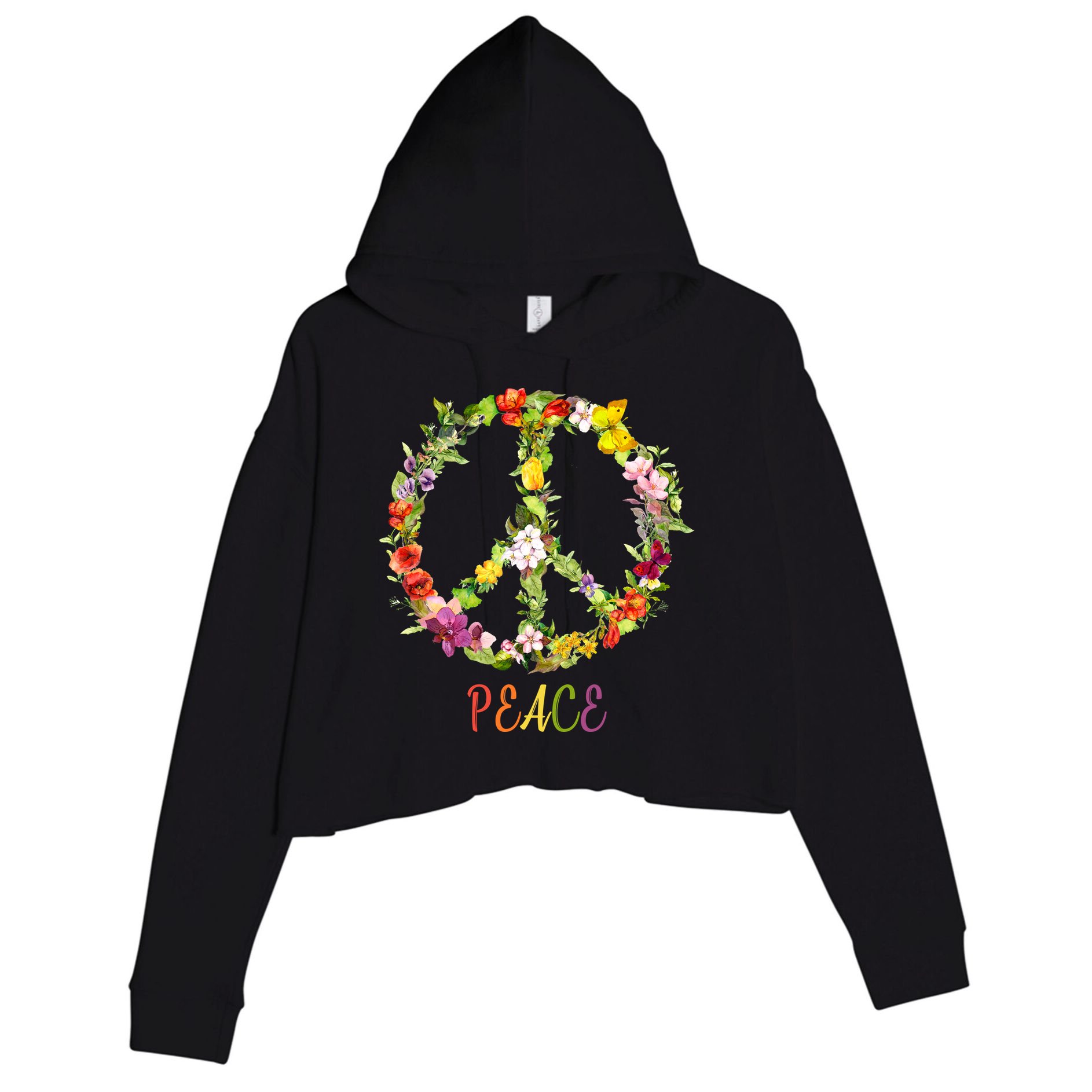 Butterfly Flower Peace Sign Crop Fleece Hoodie