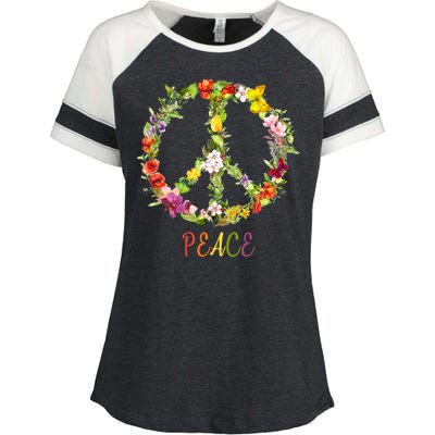 Butterfly Flower Peace Sign Enza Ladies Jersey Colorblock Tee