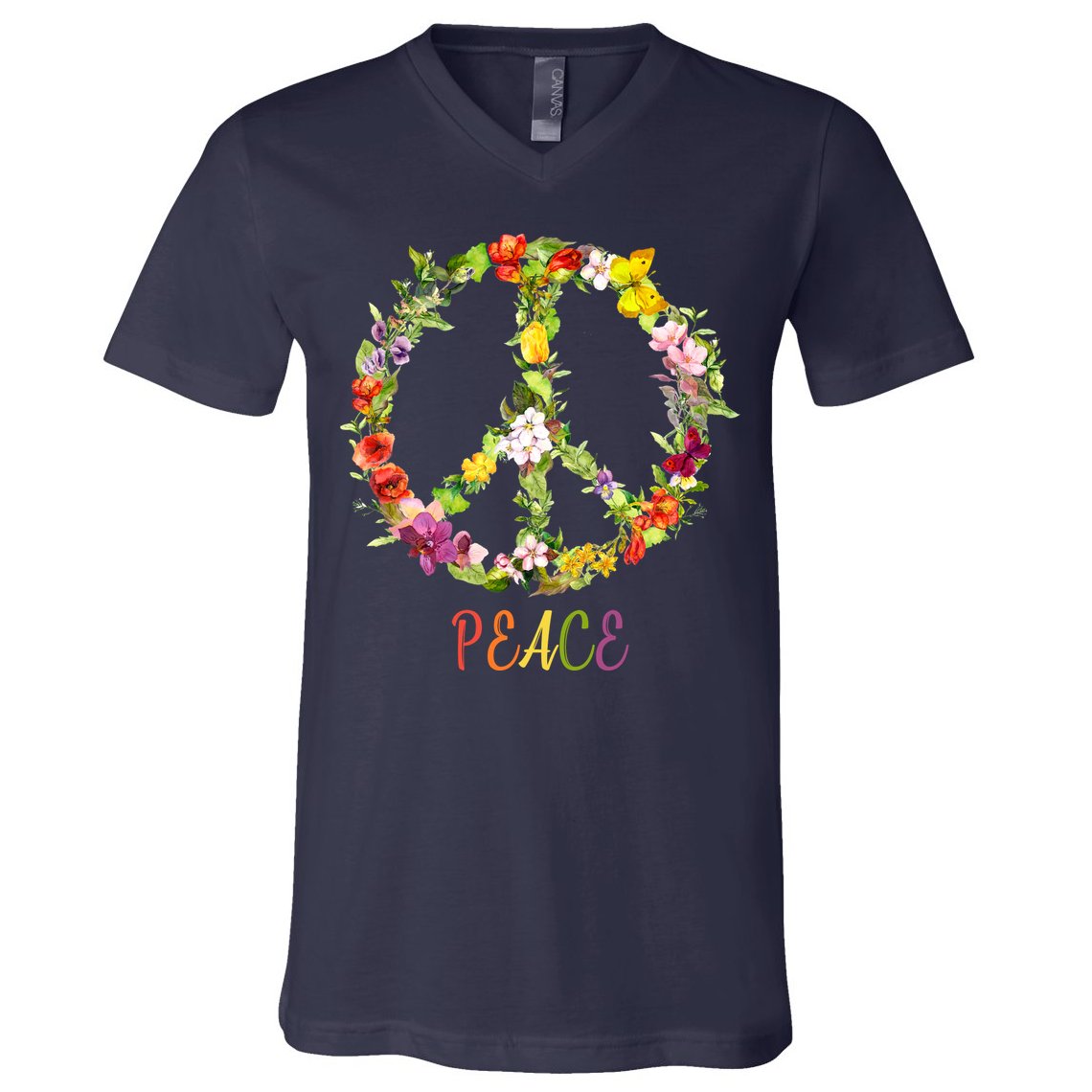 Butterfly Flower Peace Sign V-Neck T-Shirt