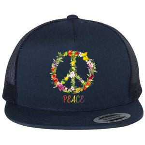 Butterfly Flower Peace Sign Flat Bill Trucker Hat