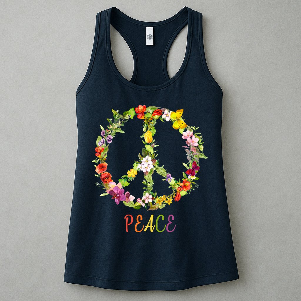 Butterfly Flower Peace Sign Womens Tank Top
