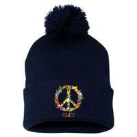 Butterfly Flower Peace Sign Pom Pom 12in Knit Beanie