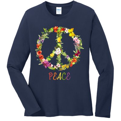 Butterfly Flower Peace Sign Ladies Long Sleeve Shirt
