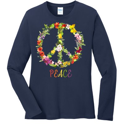 Butterfly Flower Peace Sign Ladies Long Sleeve Shirt