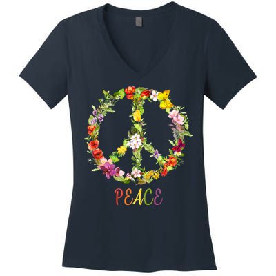 Butterfly Flower Peace Sign Women's V-Neck T-Shirt