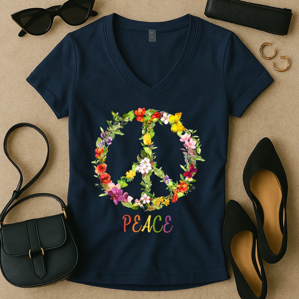 Butterfly Flower Peace Sign Women's V-Neck T-Shirt