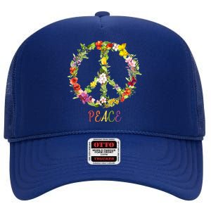 Butterfly Flower Peace Sign High Crown Mesh Back Trucker Hat