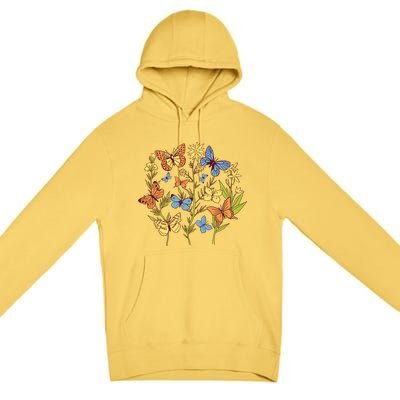 Butterfly Garden Flowers Premium Pullover Hoodie