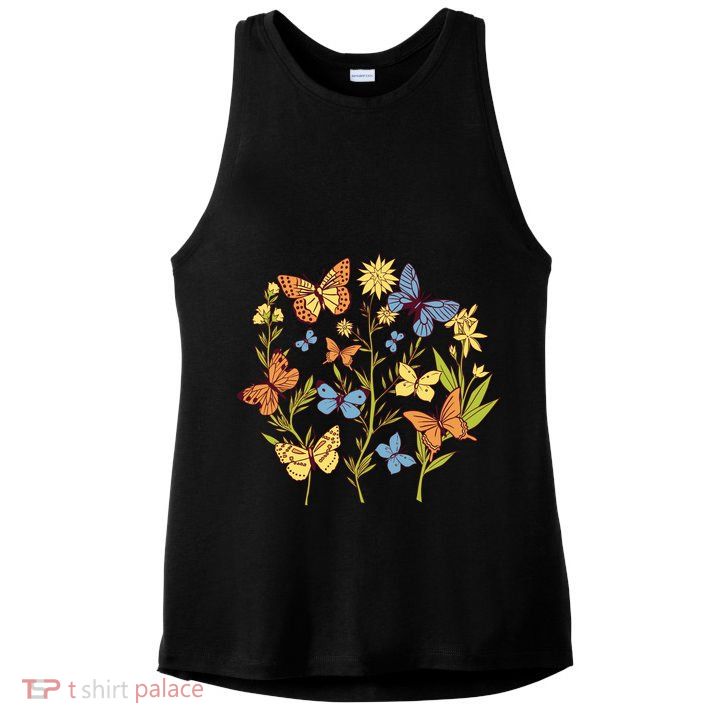 Butterfly Garden Flowers Ladies PosiCharge Tri-Blend Wicking Tank