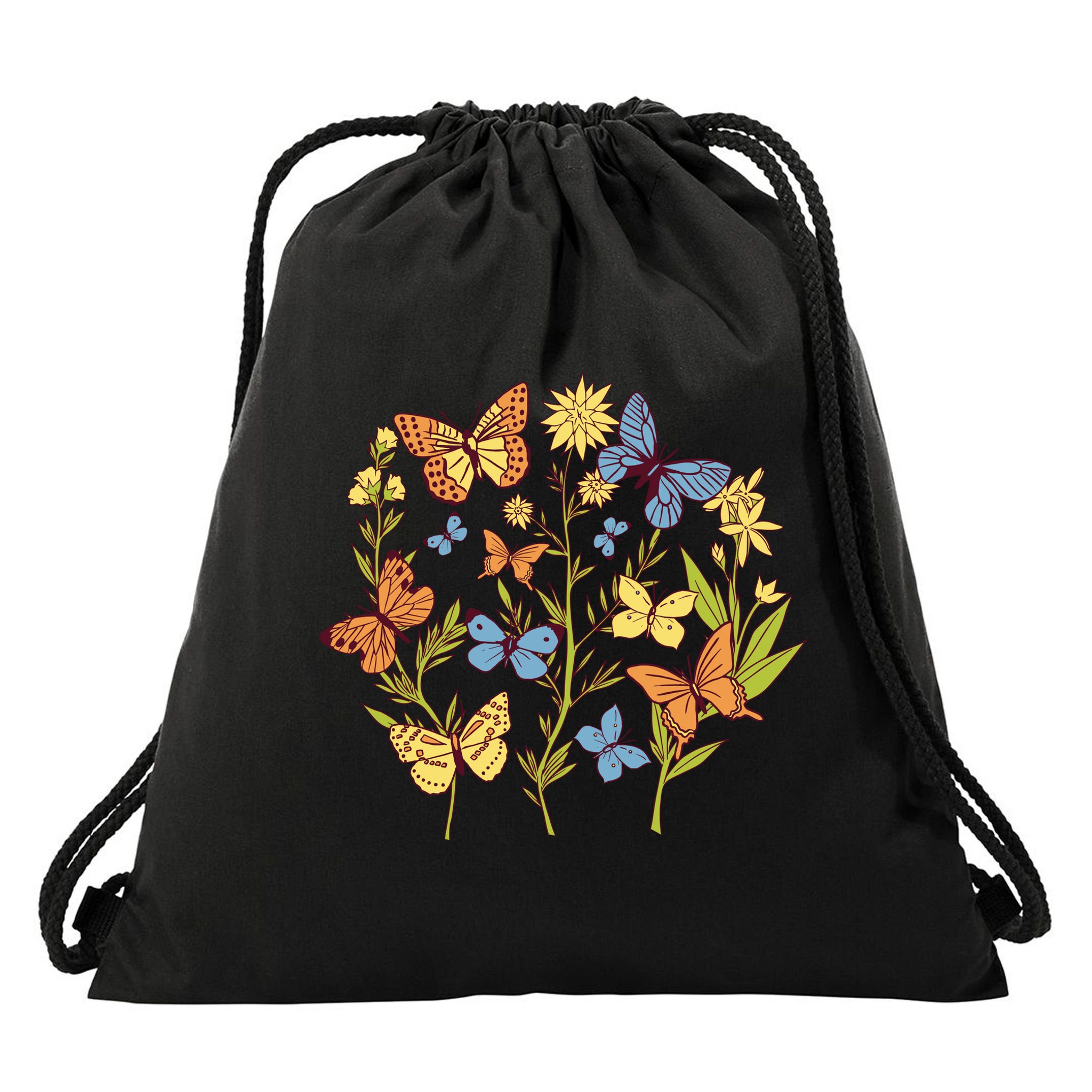 Butterfly Garden Flowers Drawstring Bag